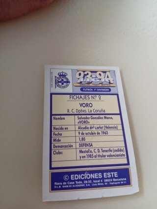Cromo Voro R. C. Dptvo. La Coruña 93-94