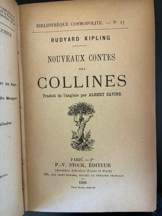 Libro Antiguo Kipling Contes des Collines 1908