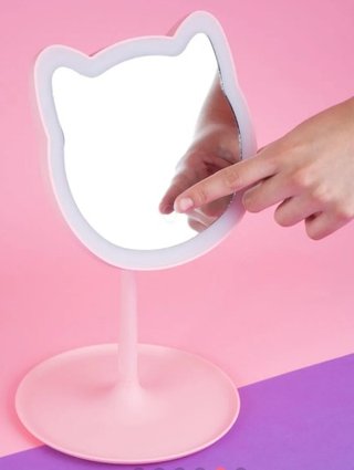 Espejo Tocador Miniso Gatito Rosa LED