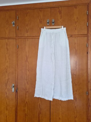 Pantalón blanco lino cintura elástica