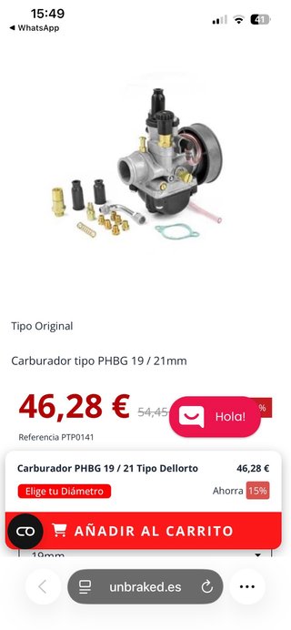 Carburador PHBG 19/21mm Moto