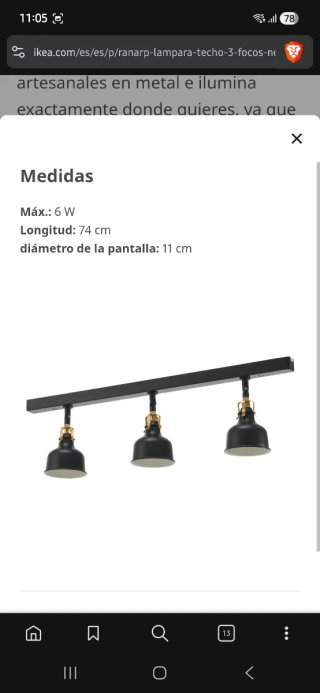 Lámpara Techo 3 Focos Ikea Ranarp Negra