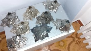 Portacandele Foglia Argento Resina