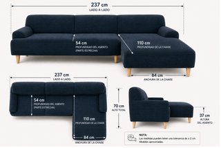 Divano chaise longue in velluto blu nordico
