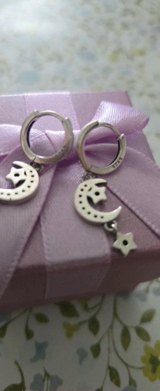 Pendientes Plata Luna y Estrella Azul