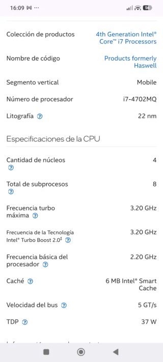 Procesador CPU Intel i7 4702MQ