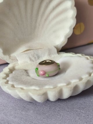 Charm Murano Rosa Flor Verde con Plata
