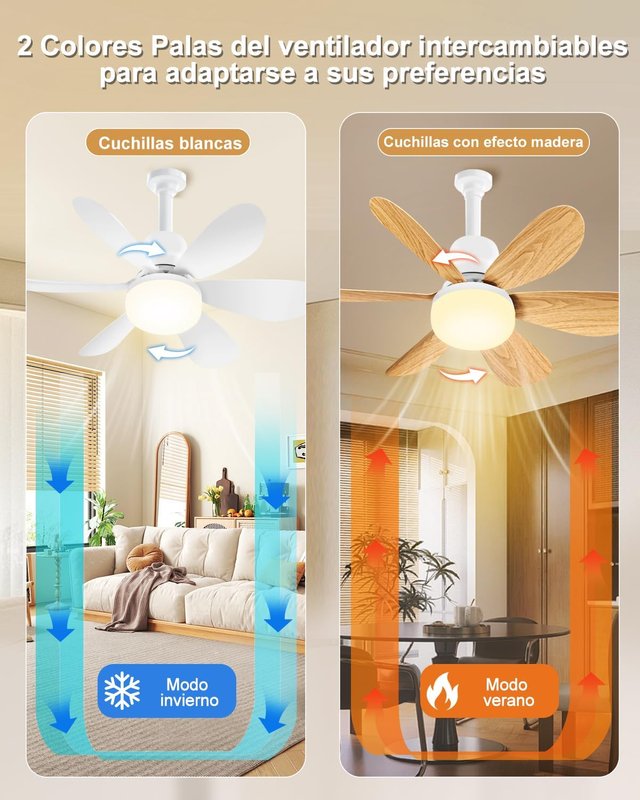 NUEVO Ventilador Techo Luz E27 Dos Juegos Aspas
