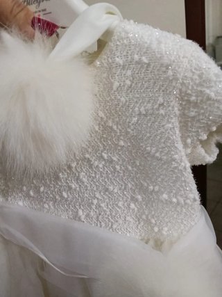 Abito battesimo bimba bianco con PON PON