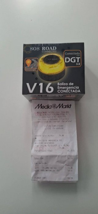 Baliza V16 DGT conectada nueva,adjunto tiket.