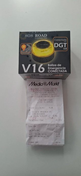 Baliza V16 DGT conectada nueva,adjunto tiket.