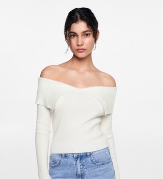 Jersey punto hombros descubiertos blanco