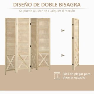 Biombo de 4 Paneles Plegable Estilo Rústico 152cm