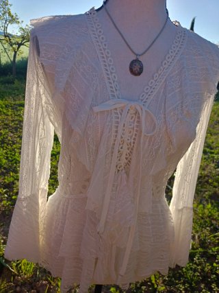 Blusa  Boho Encaje Blanca Talla Única