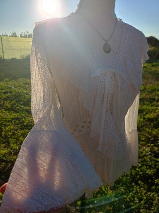 Blusa  Boho Encaje Blanca Talla Única