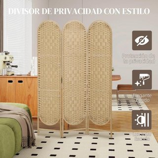 Biombo 3 Paneles Plegable Natural 120x170 Arqueado