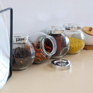 Botes de cristal redondos con tapa (6 uds)