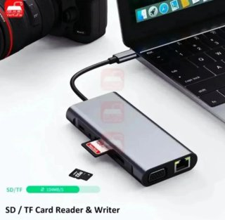 Hub USB C 11 en 1: 4K HDMI, VGA, LAN, Audio, USB A