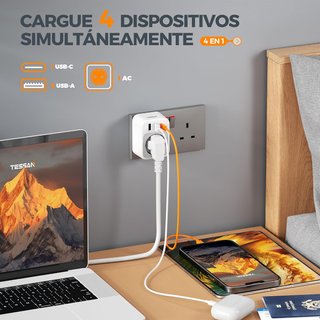 TESSAN adaptador enchufe UK USB C 4 en 1