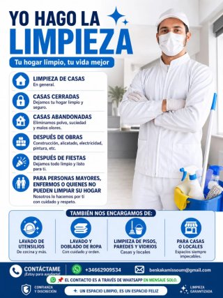 Cleaning of all areas (house, garage, garden, cons