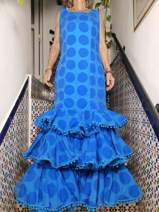 Vestido Gitana Adulto Azul Lunares