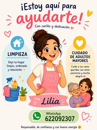 Cuidadora externa y plimpieza por horas