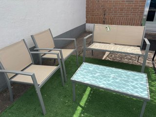 Conjunto Terraza Mesa Cristal y 3 Sillones