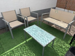 Conjunto Terraza Mesa Cristal y 3 Sillones
