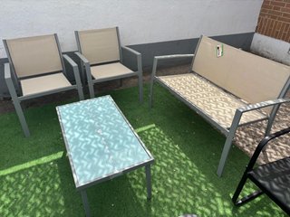 Conjunto Terraza Mesa Cristal y 3 Sillones