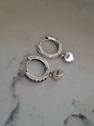 Pendientes, aros de plata con  corazón gema rosa