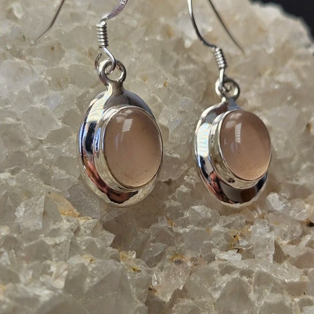 Pendientes Plata 925 Cuarzo Rosa Ovalado