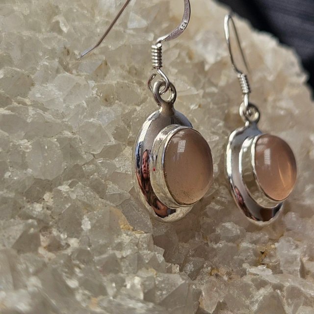 Pendientes Plata 925 Cuarzo Rosa Ovalado