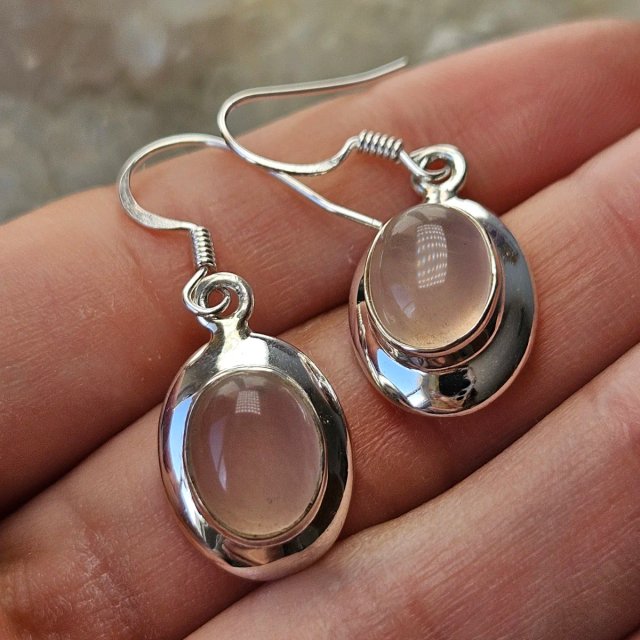 Pendientes Plata 925 Cuarzo Rosa Ovalado