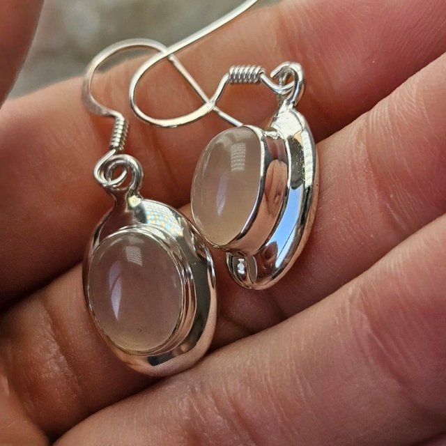Pendientes Plata 925 Cuarzo Rosa Ovalado