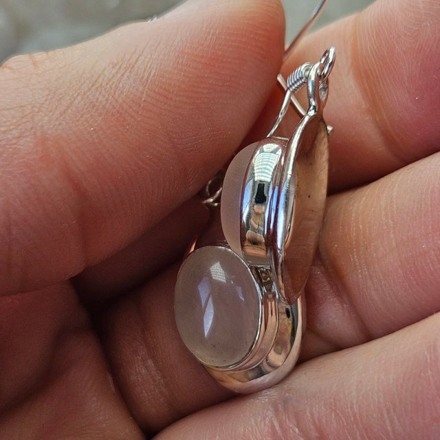 Pendientes Plata 925 Cuarzo Rosa Ovalado