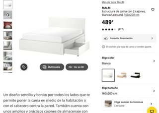 Cama IKEA MALM Roble + 4 Cajones + Somier LEIRSUND