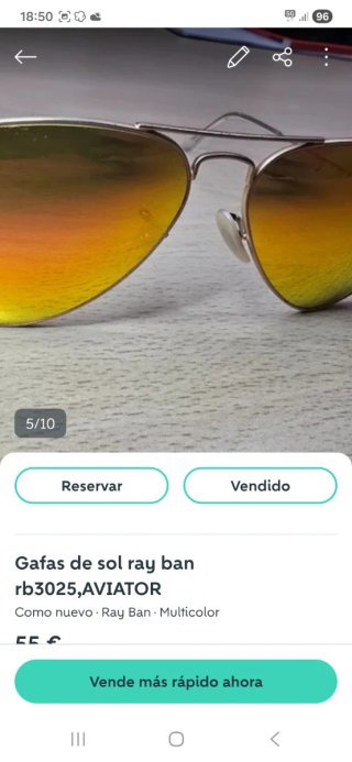 2 Gafas de Sol Ray-Ban Aviator Doradas Naranja