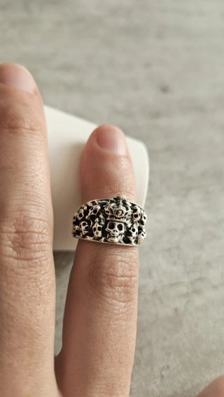 Anello Argento Regolabile Teschio Corona