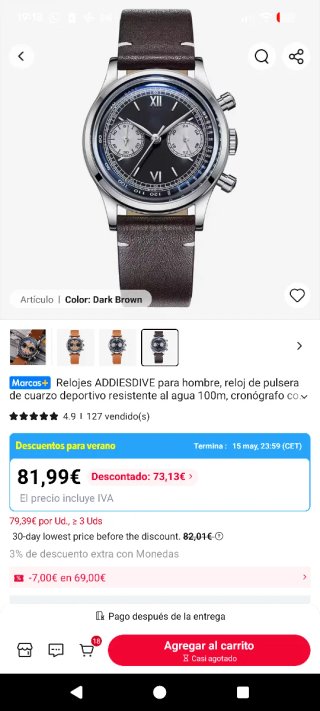 Addiesdive AD2037 Reloj Cronógrafo Marrón