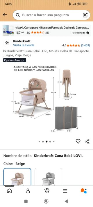 Minicuna de viaje mecedora LOVI KINDERKRAFT