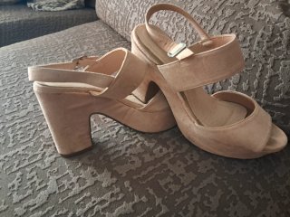 Sandalias Beige rosado Tacón Bloque