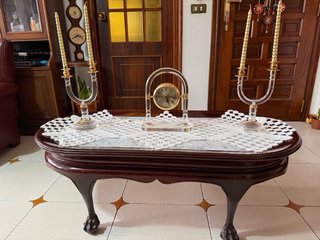 Mesa centro madera mármol cristal