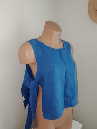Top Lino Azul Talla Única