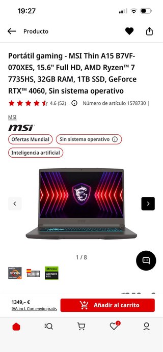 Portátil Gaming MSI Thin A15