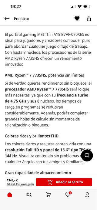 Portátil Gaming MSI Thin A15