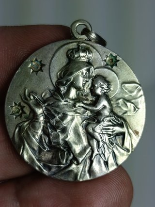 Medalla Virgen del Carmen y Niño Jesús Plata Antig