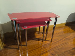 Set Mesitas Auxiliares Cristal Rojo
