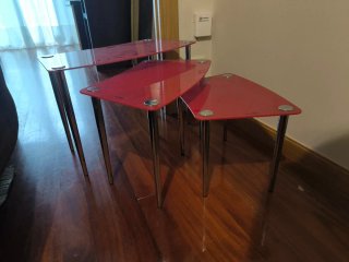 Set Mesitas Auxiliares Cristal Rojo