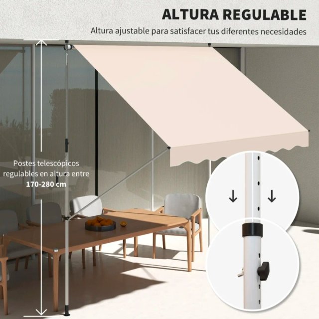 Toldo manual retráctil 300x150x170-280cm
