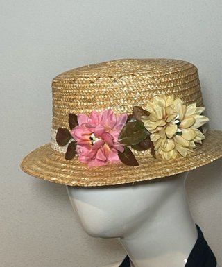 Sombrero Canotier Paja Natural Flores